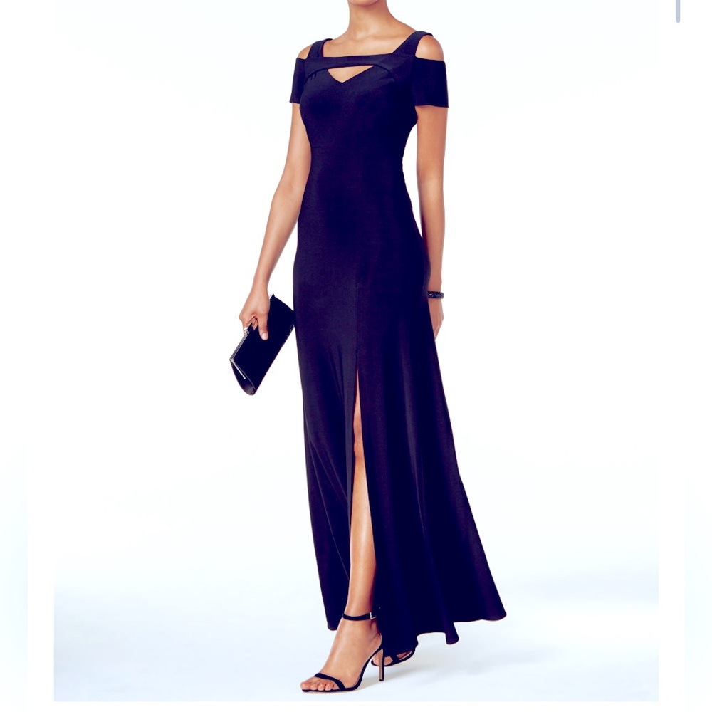Nightway navy blue long gown with slit